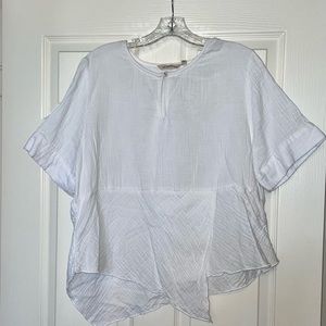 Women’s Soft Surroundings White Gauze Short Sleeve Asymmetrical Top, Size XL